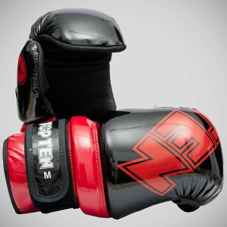 Black/Red Top Ten Glossy Block Pointfighter Gloves    at Bytomic Trade and Wholesale