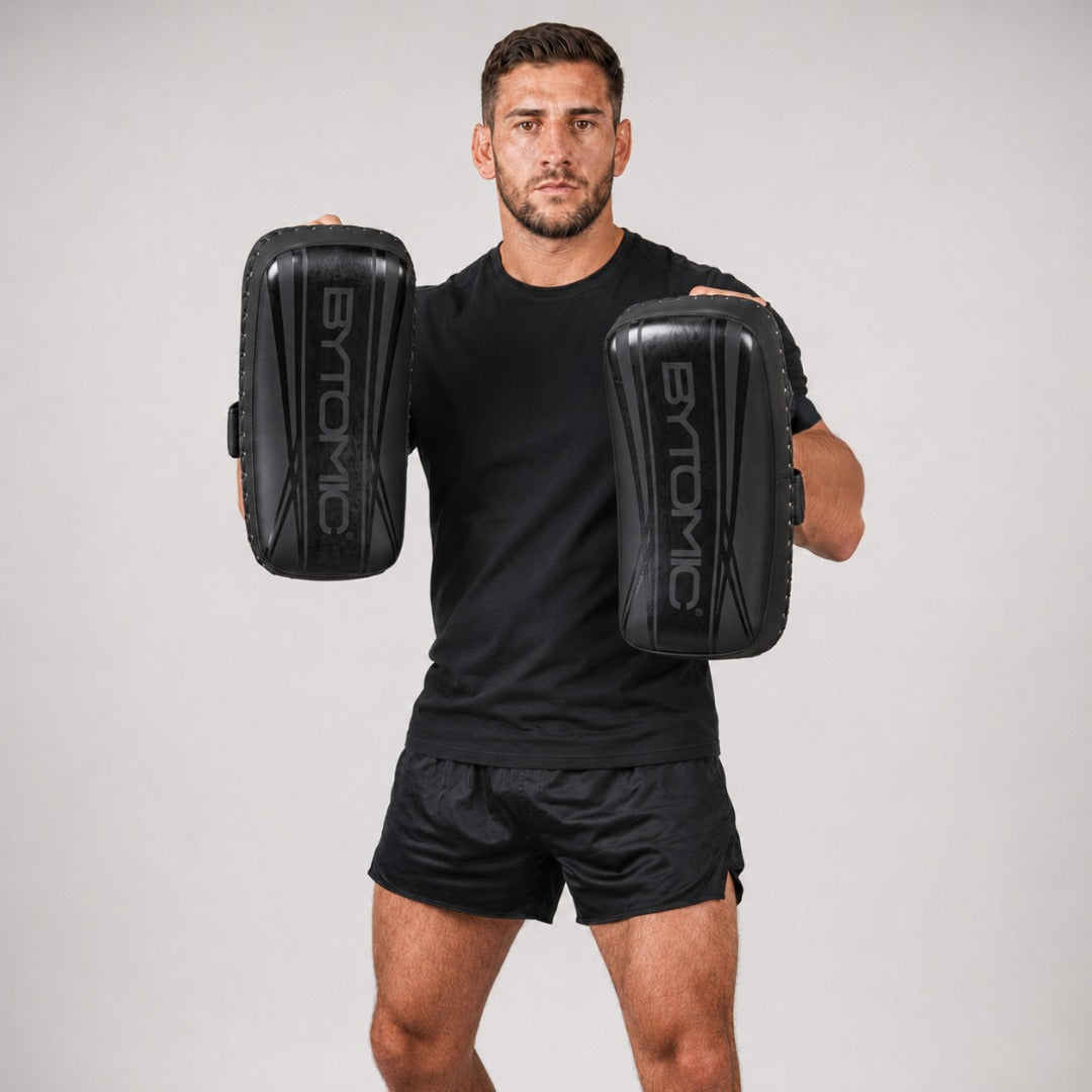 Black/Black Bytomic Axis V2 Curved Thai Pads at Bytomic Trade & Wholesale 1