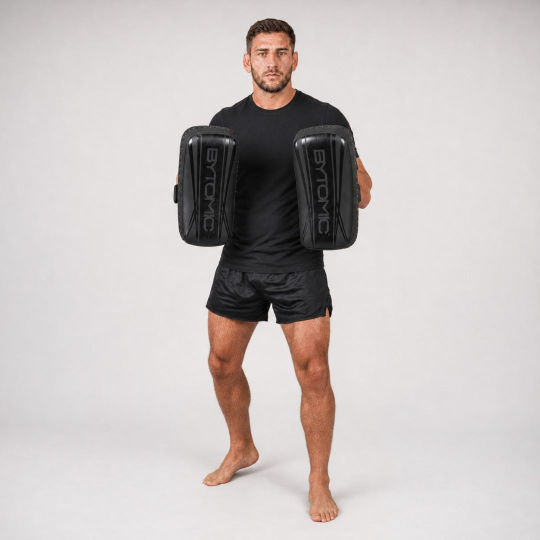 Black/Black Bytomic Axis V2 Curved Thai Pads at Bytomic Trade & Wholesale 2
