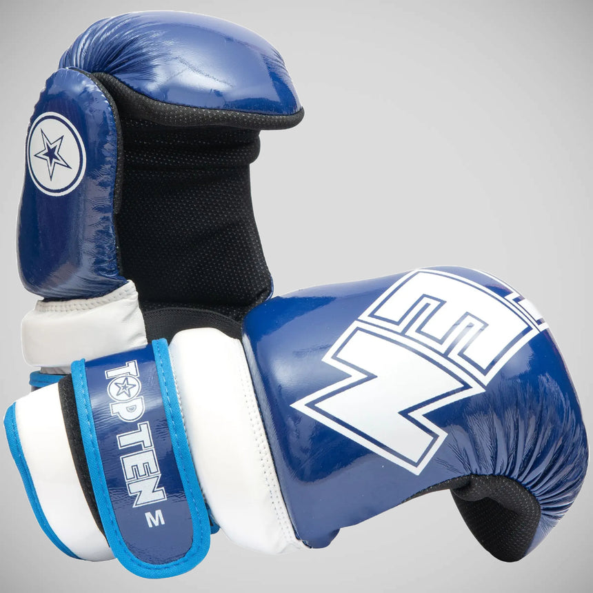 Blue/White Top Ten Glossy Block Pointfighter Gloves    at Bytomic Trade and Wholesale