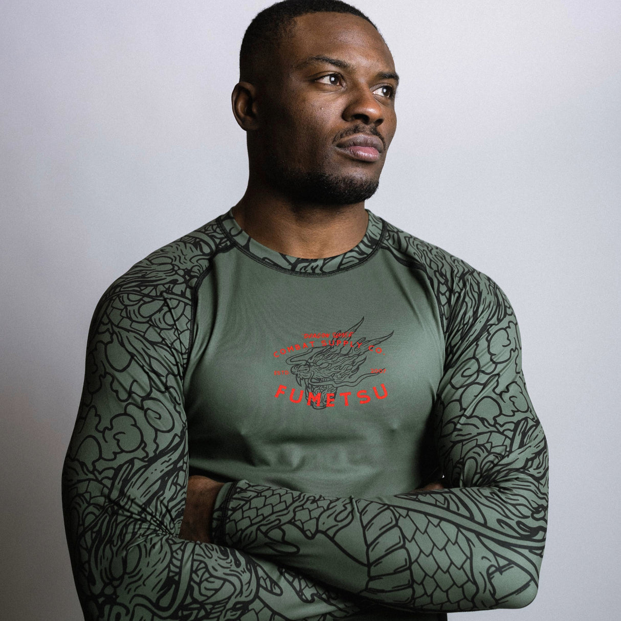 Fumetsu Dragon Slayer Long Sleeve Rash Guard Khaki/Orange at Bytomic Trade and Wholesale