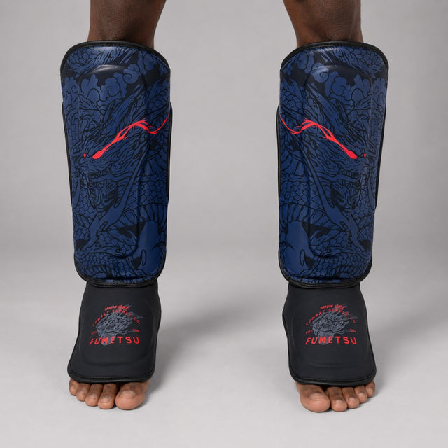 Fumetsu Dragon Slayer Shin Guards Blue/Black/Red at Bytomic Trade & Wholesale 1