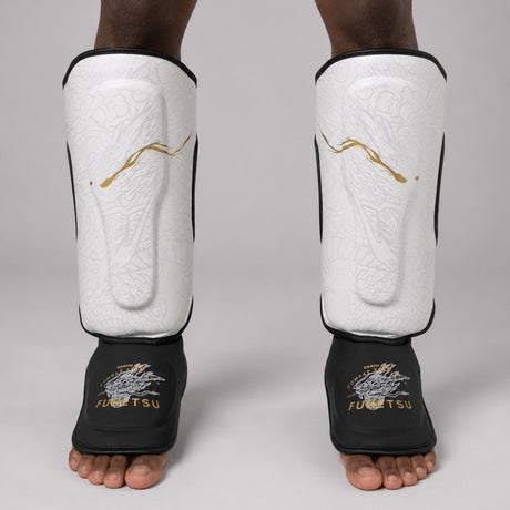 Fumetsu Dragon Slayer Shin Guards White/Black/Gold at Bytomic Trade & Wholesale 1