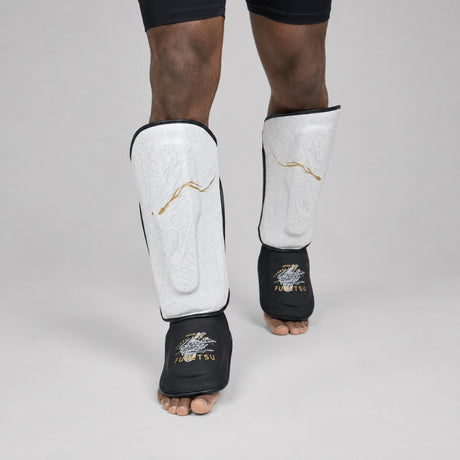 Fumetsu Dragon Slayer Shin Guards White/Black/Gold at Bytomic Trade & Wholesale 2