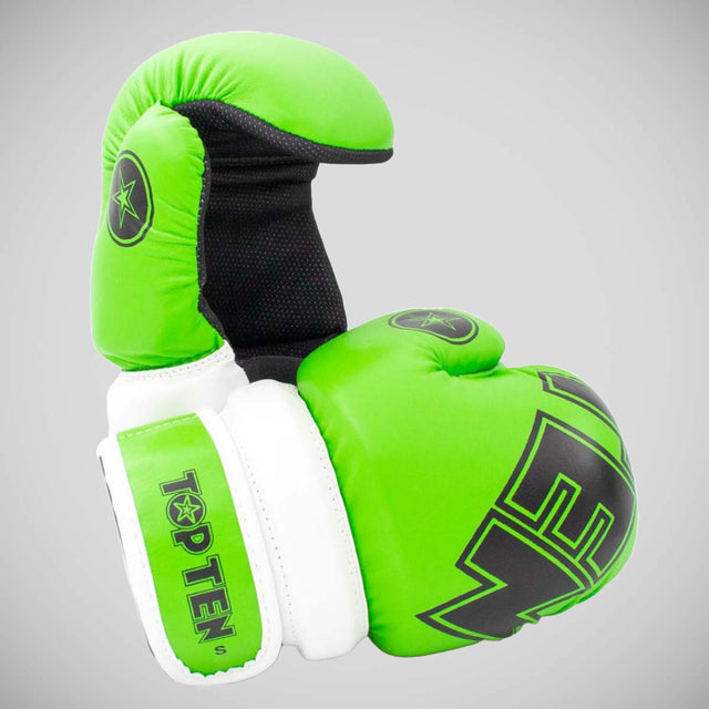 Green/White Top Ten Glossy Block Pointfighter Gloves at Bytomic Trade and Wholesale