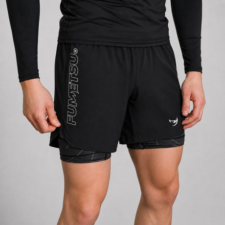 Icon Dual Layer Fight Shorts Black Close Up Lifestyle