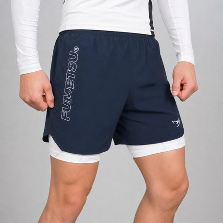 Fumetsu Icon Dual Layer Fight Shorts Navy/White Lifestyle