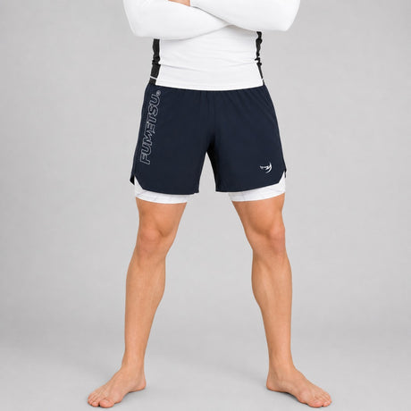 Fumetsu Icon Dual Layer Fight Shorts Navy/White Lifestyle 2