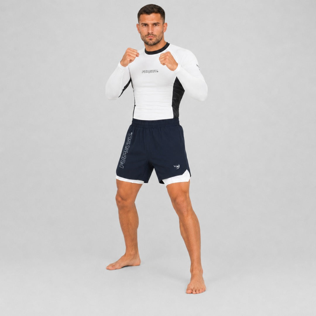 Fumetsu Icon Dual Layer Fight Shorts Navy/White Lifestyle 3