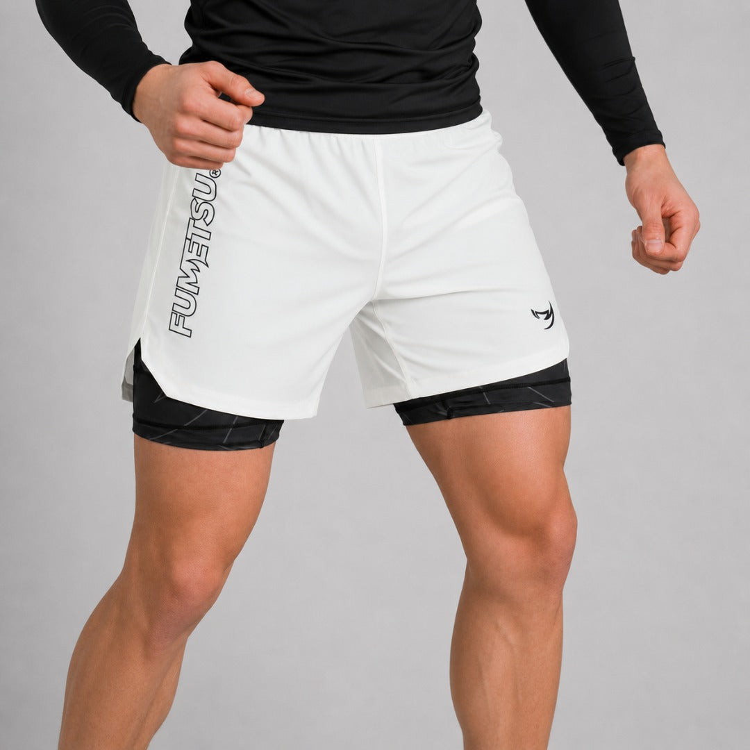 Fumetsu Icon Dual Layer Fight Shorts White/Black Hero Lifestyle