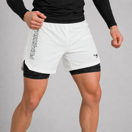 Fumetsu Icon Dual Layer Fight Shorts White/Black Hero Lifestyle