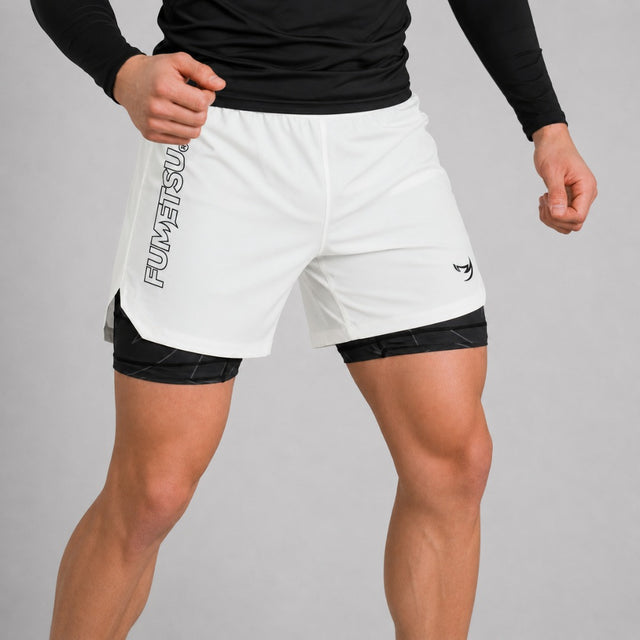 Fumetsu Icon Dual Layer Fight Shorts White/Black Hero Lifestyle