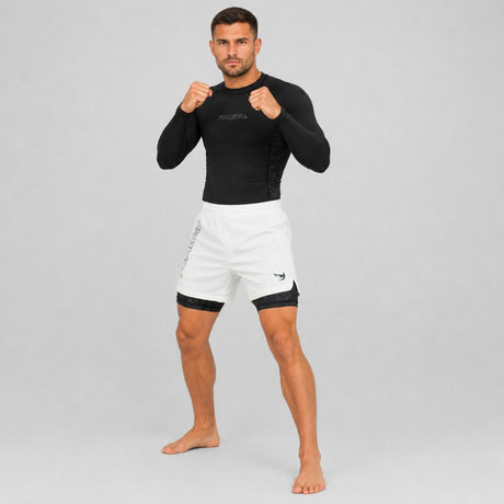 Fumetsu Icon Dual Layer Fight Shorts White/Black with rash guard Lifestyle