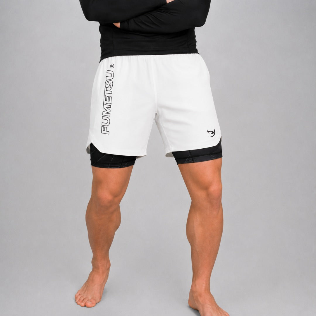 Fumetsu Icon Dual Layer Fight Shorts White/Black Lifestyle 2