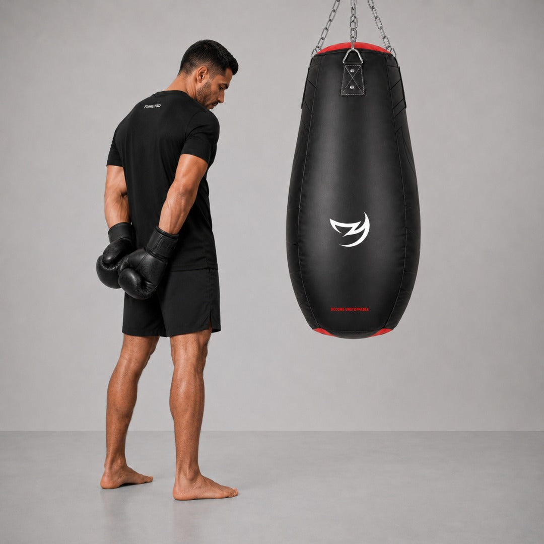 Fumetsu Icon Tear Drop Punch Bag Black/Red/White Photoshoot 4