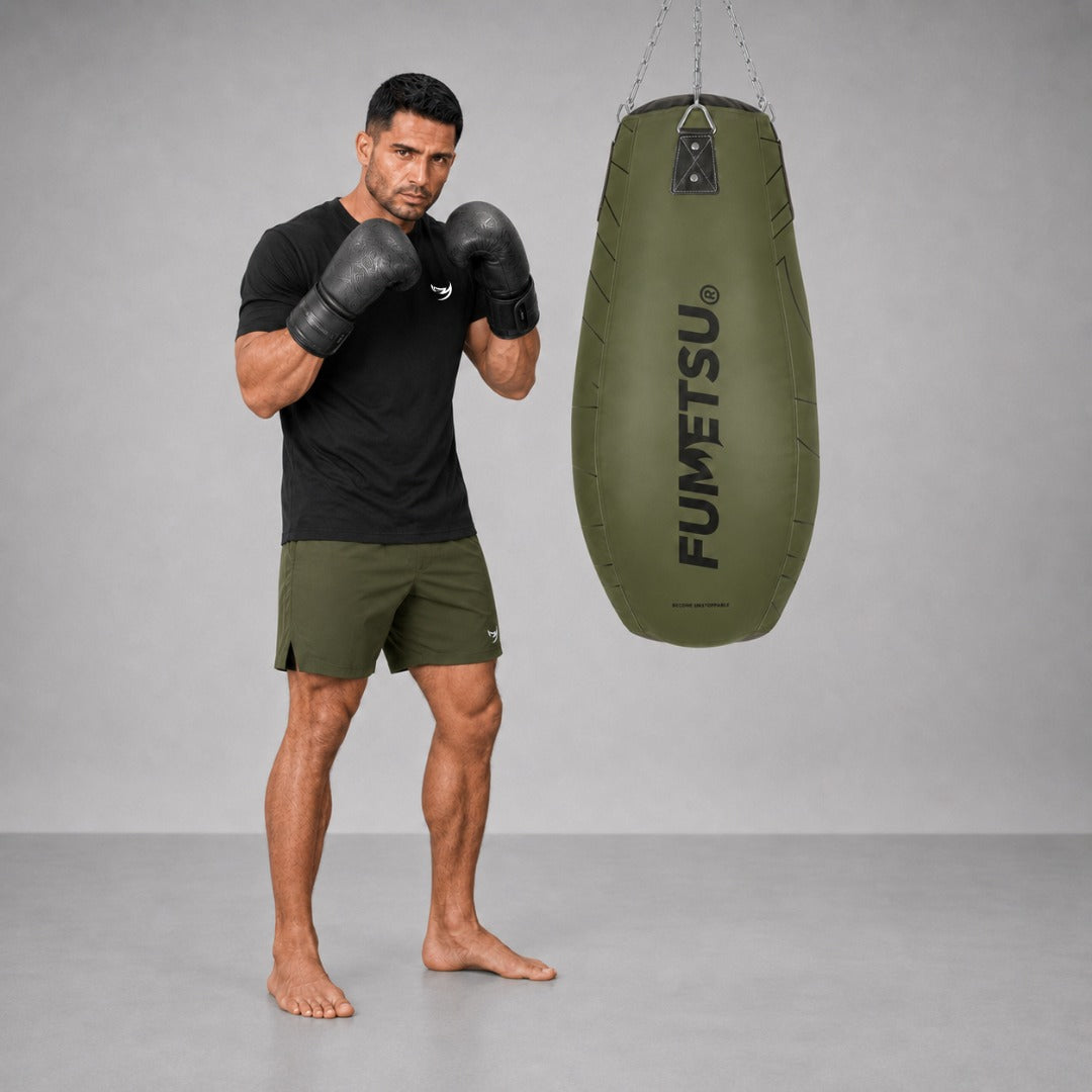 Fumetsu Icon Tear Drop Punch Bag Khaki Photoshoot 4