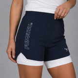 Fumetsu Icon Womens Dual Layer Fight Shorts Navy/White