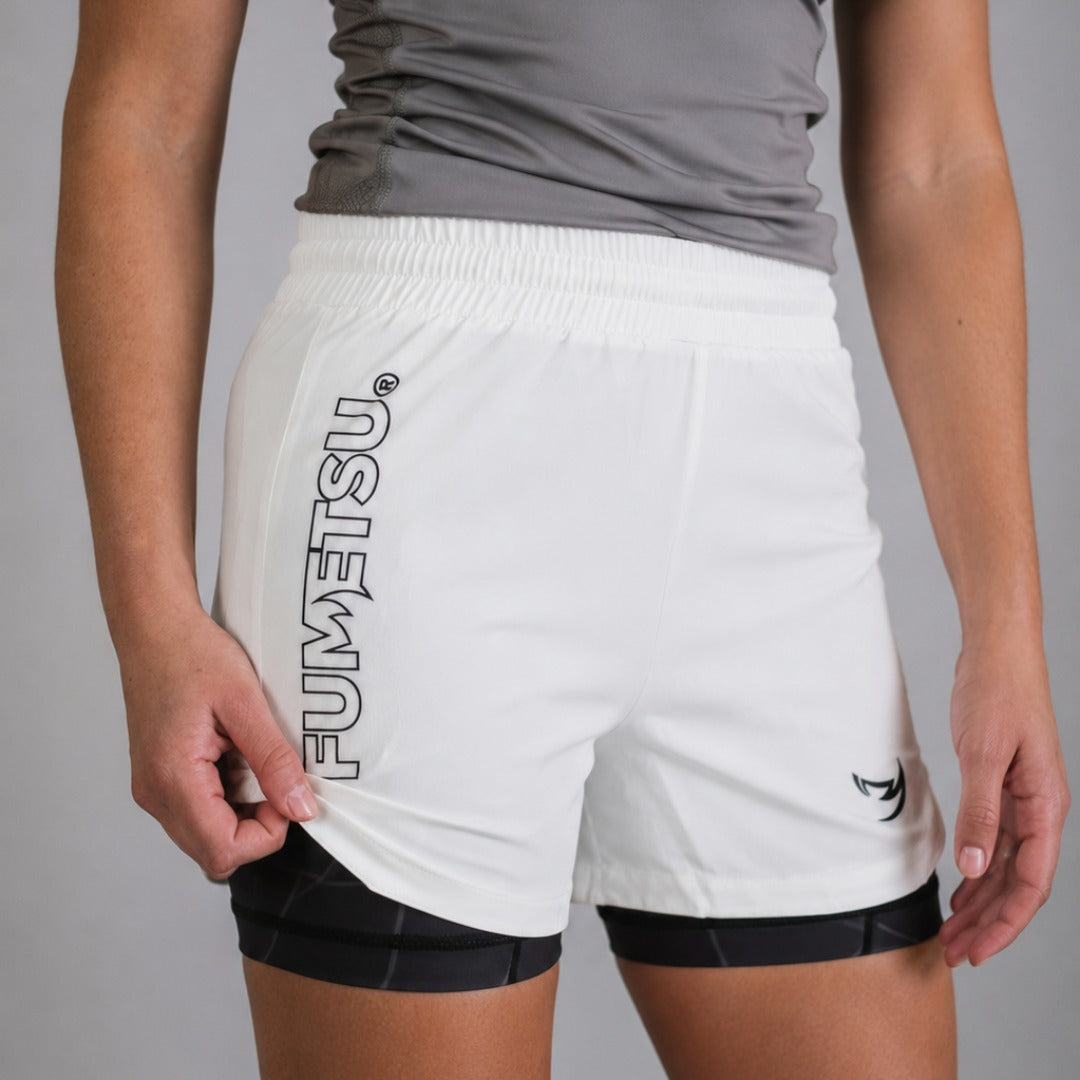 Fumetsu Icon Womens Dual Layer Fight Shorts White/Black