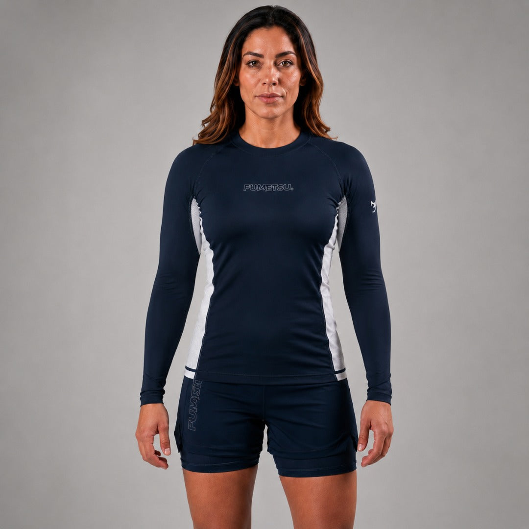 Fumetsu Icon Womens Long Sleeve Rash Guard Navy/White