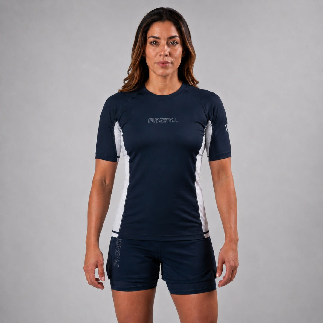 Fumetsu Icon Womens Short Sleeve Rash Guard Navy/White    at Bytomic Trade and Wholesale