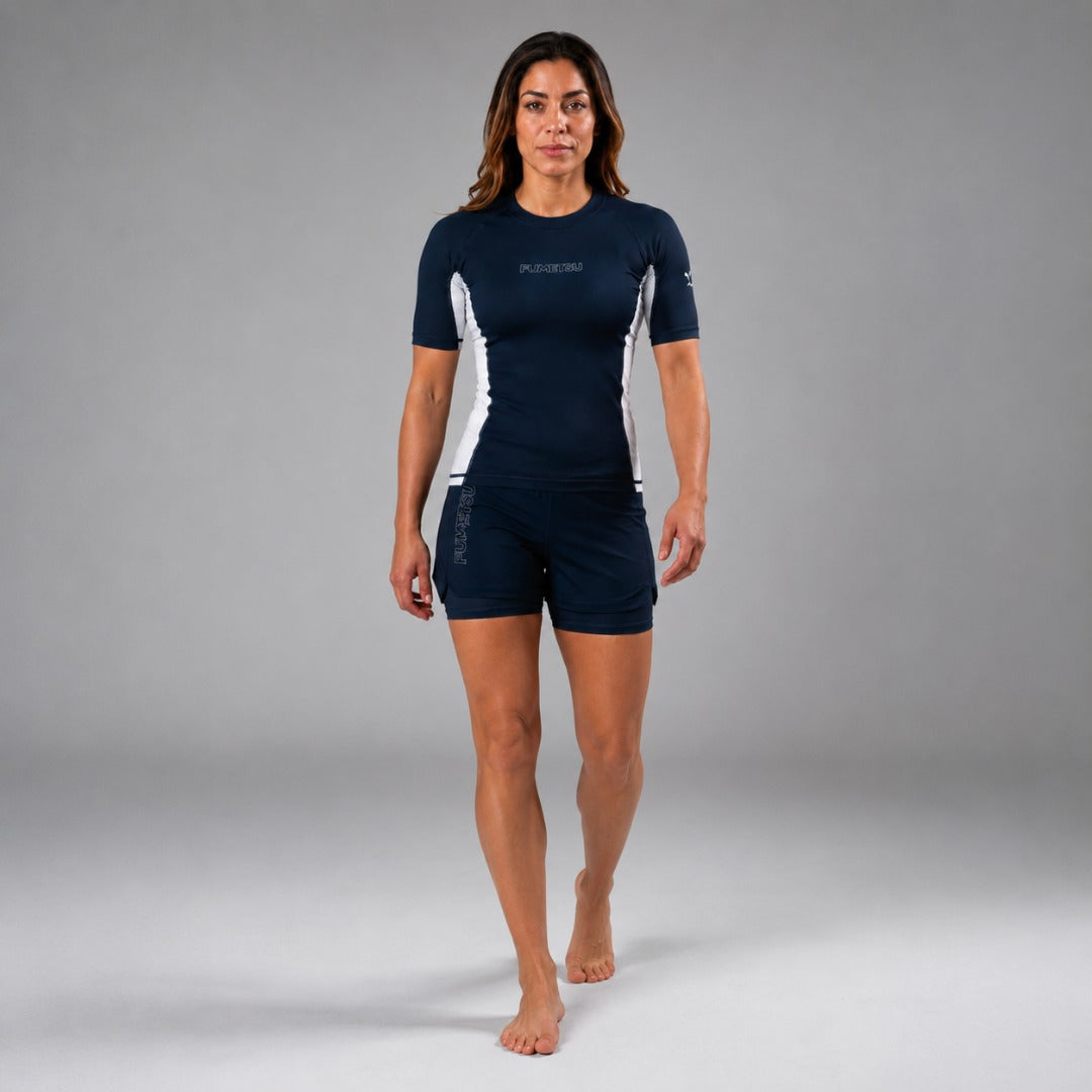 Fumetsu Icon Womens Short Sleeve Rash Guard Navy/White