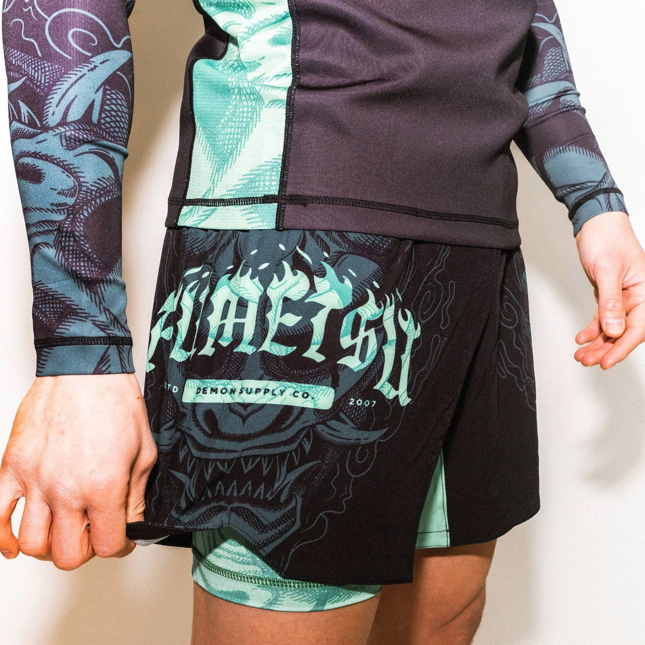Fumetsu Oni Dual Layer Shorts Black/Blue/Mint at Bytomic Trade and Wholesale