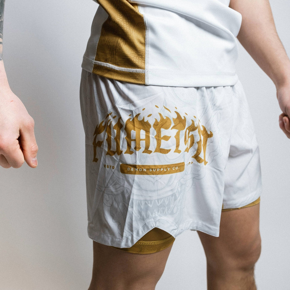 Fumetsu Oni Dual Layer Shorts White/Gold/Grey at Bytomic Trade and Wholesale