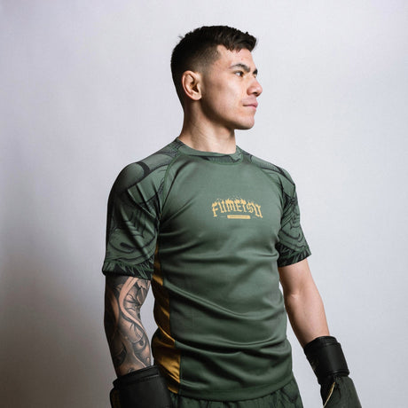 Fumetsu Oni Short Sleeve Rash Guard Khaki/Gold/Black at Bytomic Trade and Wholesale