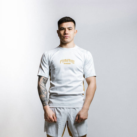 Fumetsu Oni Short Sleeve Rash Guard White/Gold/Grey at Bytomic Trade and Wholesale