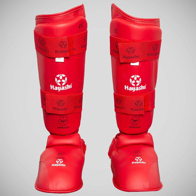 Hayashi WKF Approved Karate Shin-Instep Guard Red    at Bytomic Trade and Wholesale