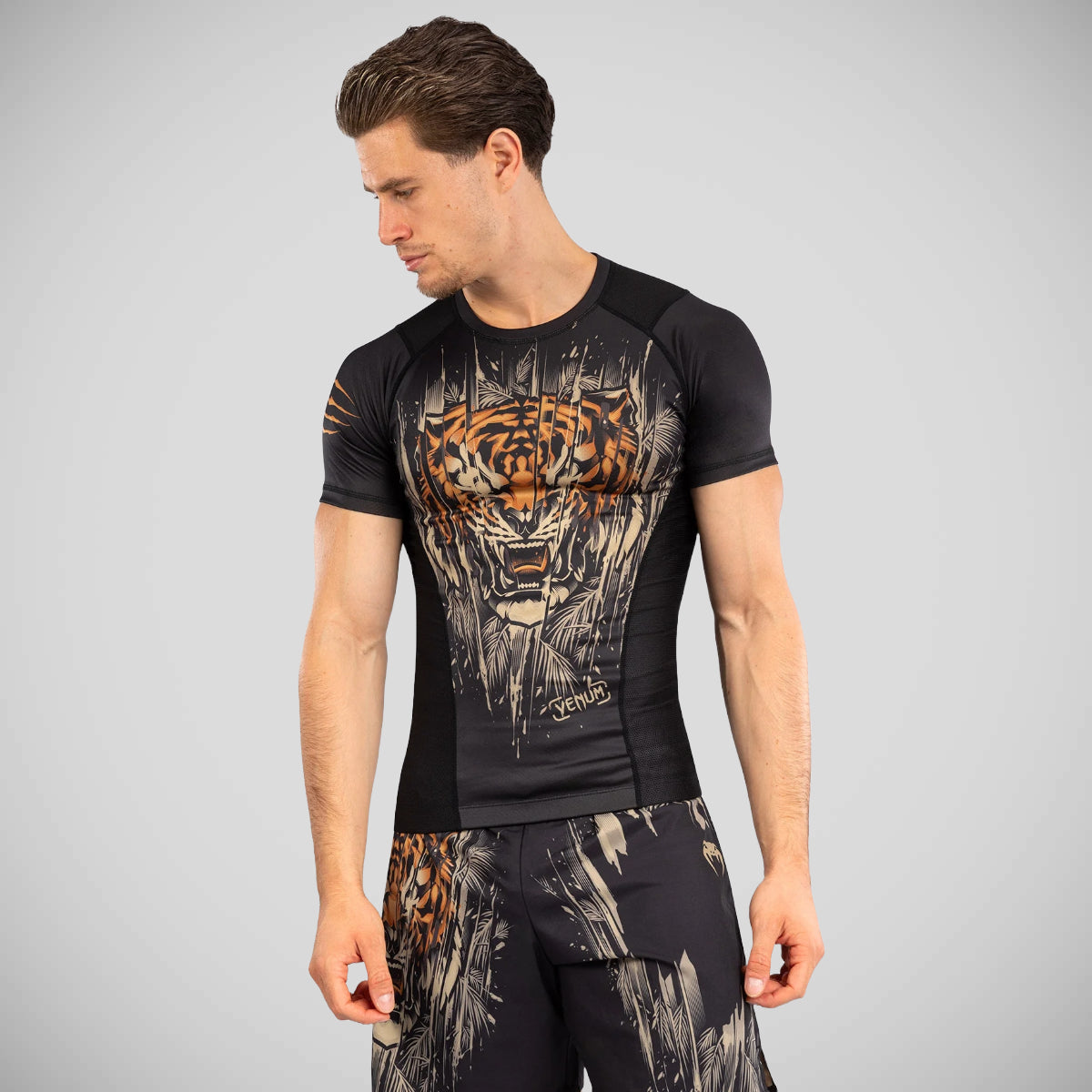 Venum Tiger Short Sleeve Rash Guard Black/Orange    at Bytomic Trade and Wholesale