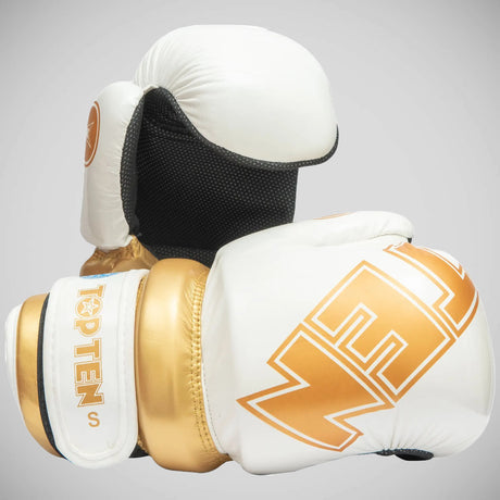 White/Gold Top Ten Glossy Block Pointfighter Gloves    at Bytomic Trade and Wholesale