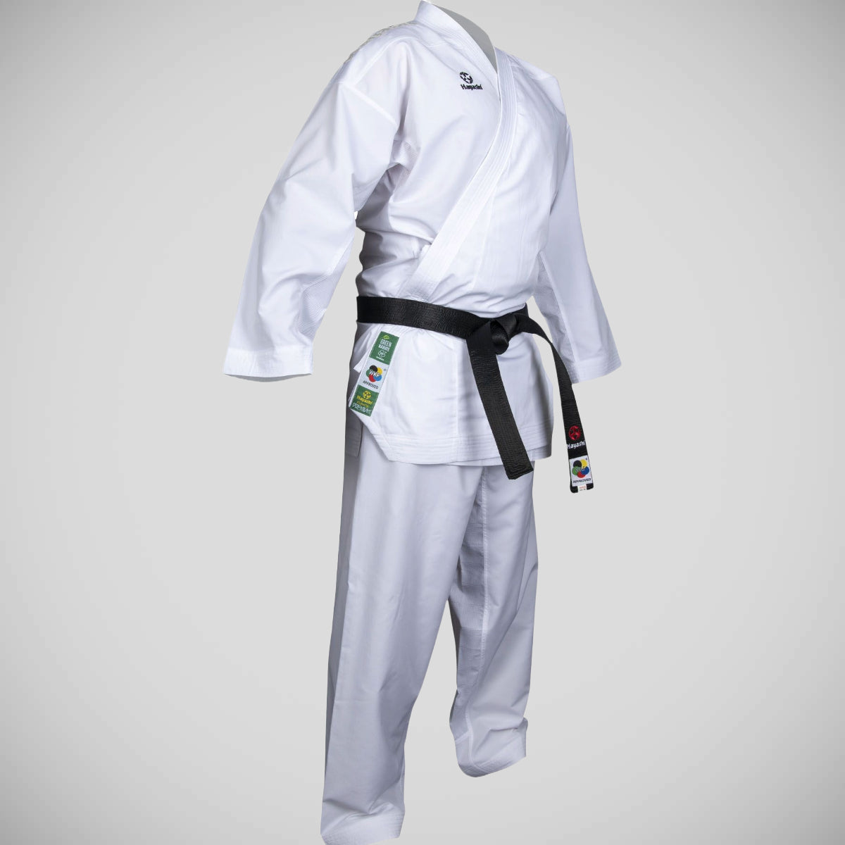 Hayashi Premium WKF Approved Kumite Green Karate Gi White/White at Bytomic Trade and Wholesale