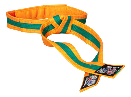 TOP TEN Karate belt “KAMPFKATZEN” twotone orangegreen Orange - Green at Bytomic Trade and Wholesale