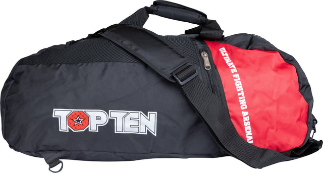 TOP TEN BackpackSportsbagDufflebag combination “UFA” 75 cm x 30 cm x 35 cm blackred Black - Red at Bytomic Trade and Wholesale