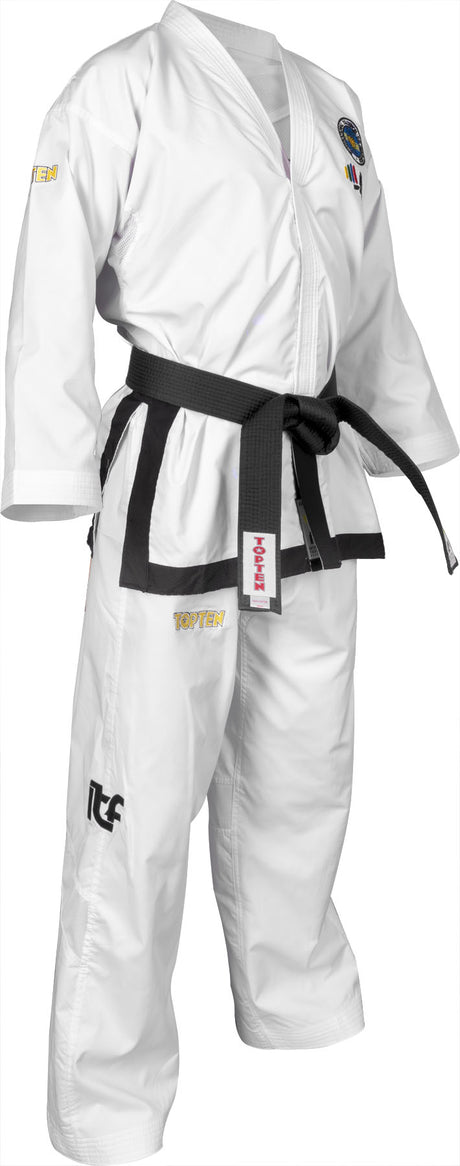 TOP TEN TaekwonDo Master Dobok “Premium Gold” (ITF approved) White 160 cm at Bytomic Trade and Wholesale