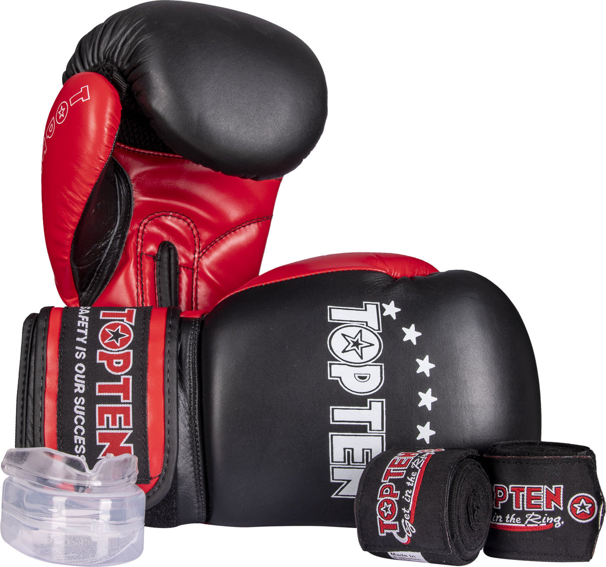 TOP TEN Boxing Gloves Starter Kit incl. Mouthguards and Bandages 12 oz blackred Black - Red at Bytomic Trade and Wholesale
