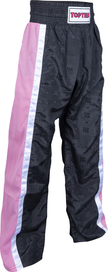 TOP TEN Kickboxing pants “Mesh” for Kids XXS = blackblack Black - Pink 130 cm 130 at Bytomic Trade and Wholesale