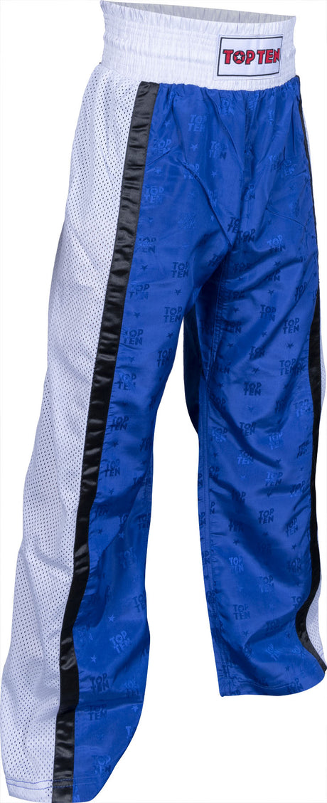 TOP TEN Kickboxing pants “Mesh” for Kids XXS = blackblack Blue - White 120 cm 120 at Bytomic Trade and Wholesale