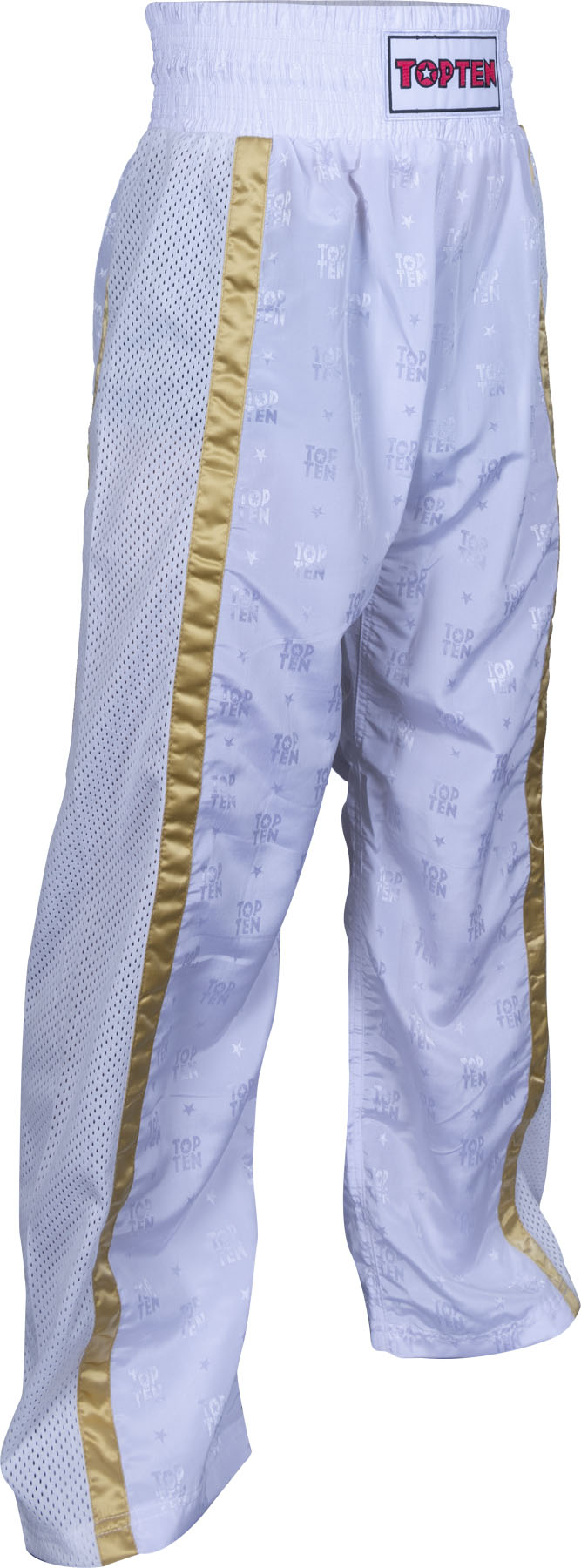 TOP TEN Kickboxing pants “Mesh” for Kids XXS = blackblack White - Gold 130 cm 130 at Bytomic Trade and Wholesale