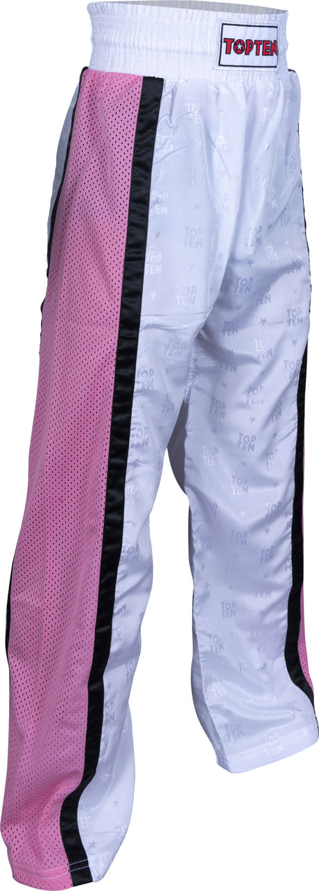 TOP TEN Kickboxing pants “Mesh” for Kids XXS = blackblack White - Pink 130 cm 130 at Bytomic Trade and Wholesale