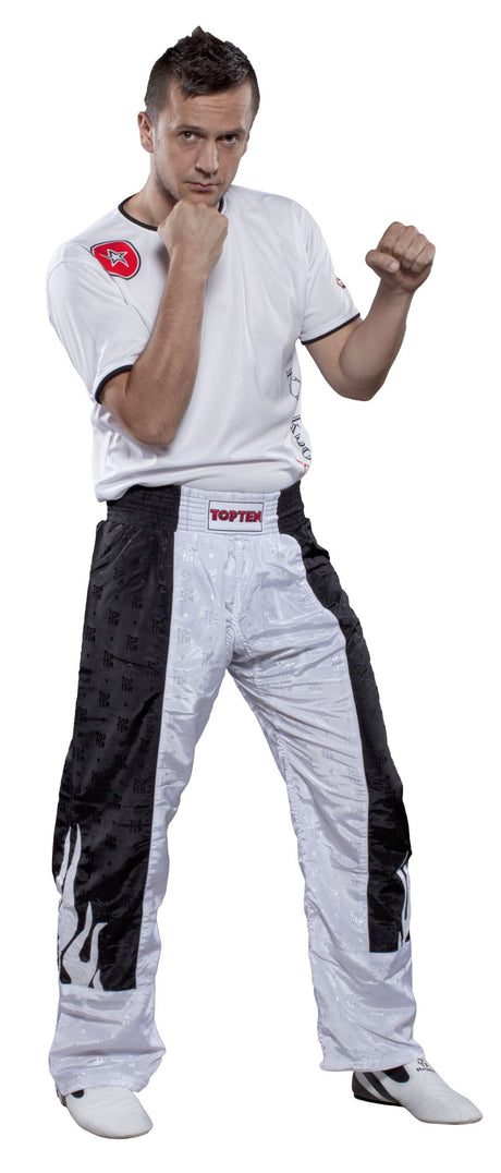 TOP TEN Kickboxing pants “Flame” = blackyellow White - Black 200 cm XXL at Bytomic Trade and Wholesale