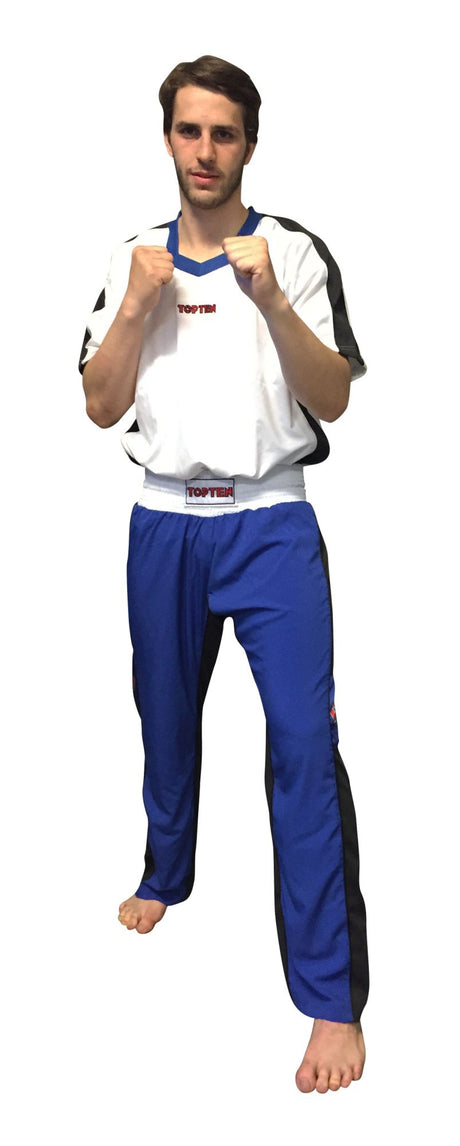 TOP TEN Kickboxing uniform “FLEXZ” = blackgray Blue - White 130 cm 130 at Bytomic Trade and Wholesale