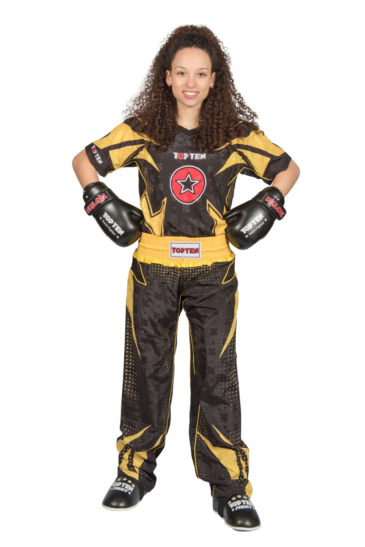 TOP TEN Kickboxing uniform “Future” = blackgray Black - Yellow 130 cm 130 at Bytomic Trade and Wholesale