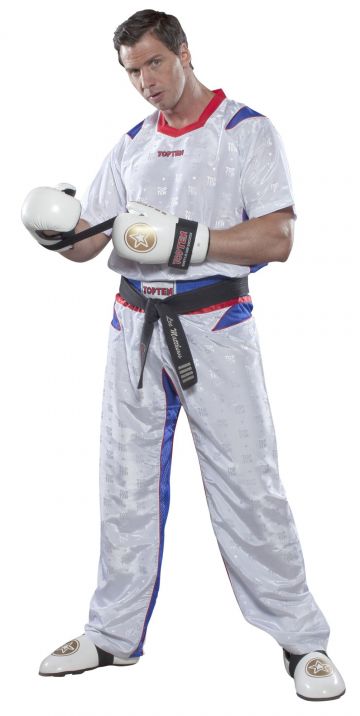 TOP TEN Kickboxing uniform “TTM” = blackgold White - Blue 130 cm 130 at Bytomic Trade and Wholesale