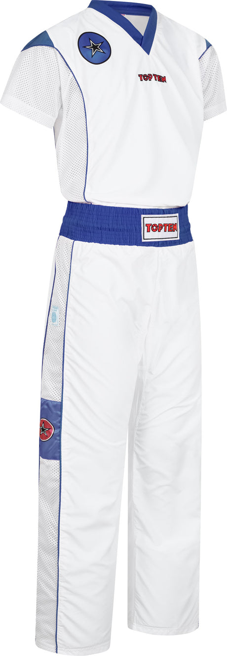 TOP TEN Kickboxing uniform “Star Edition” = blackgold White - Blue 130 cm 130 at Bytomic Trade and Wholesale
