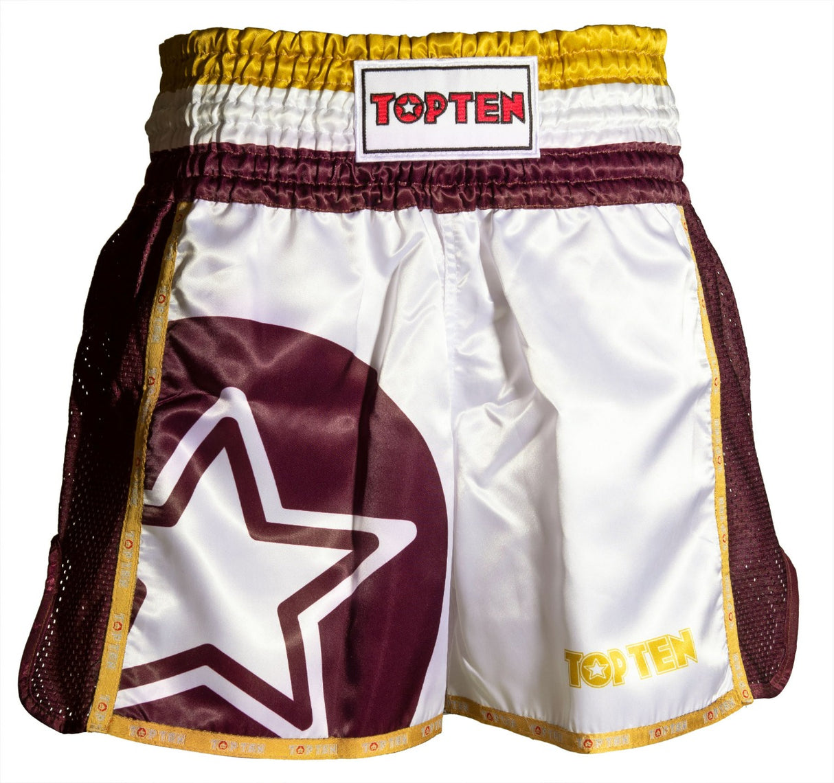 TOP TEN ThaiboxShorts “STAR” White - Red XXL at Bytomic Trade and Wholesale