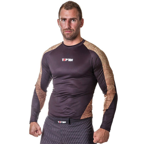 TOP TEN MMA Rash Guard “MMA Octagon” long sleeve blackbrown Black - Brown XL at Bytomic Trade and Wholesale