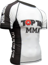 TOP TEN MMA Rash Guard “It´s in the cage” short sleeve whiteblack at Bytomic Trade and Wholesale