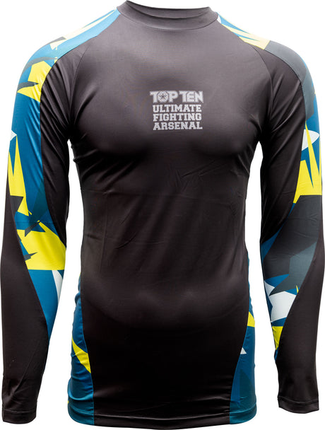 TOP TEN MMA Rash Guard “Jungle” long sleeve blueyellow Blue - Yellow S at Bytomic Trade and Wholesale